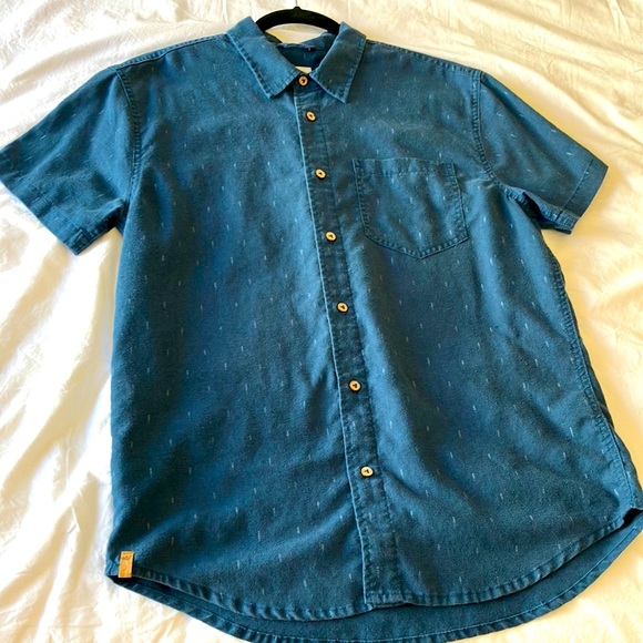 tentree Blue button up with tree pattern - Picture 1 of 6